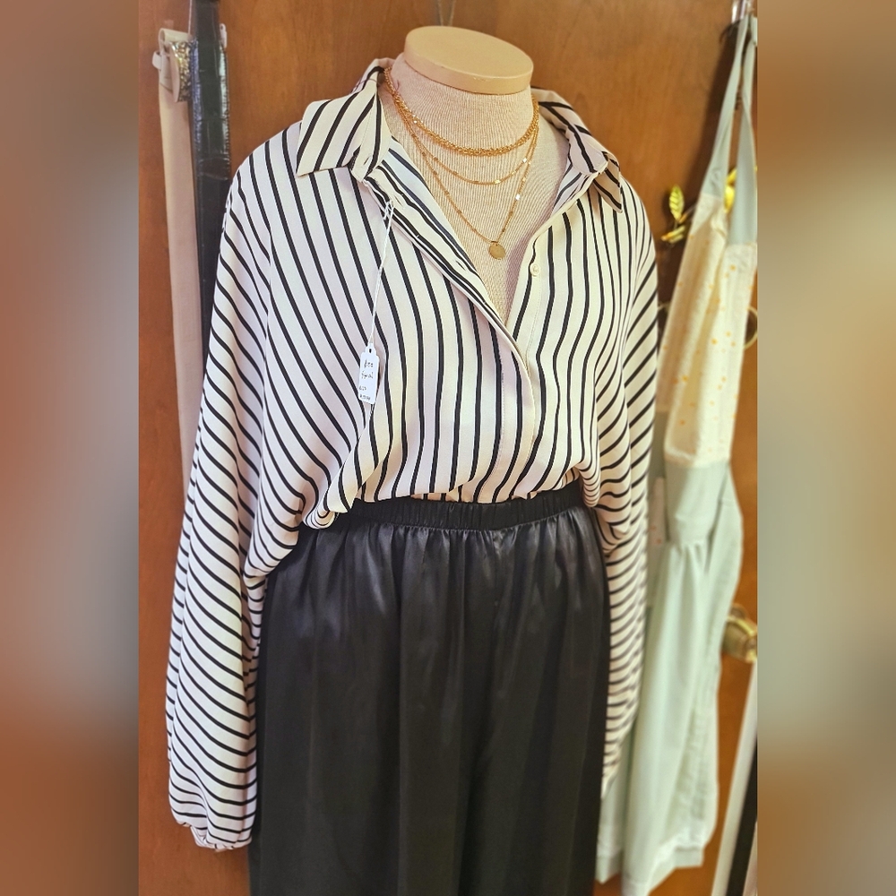 Express Black and White Striped Bodysuit